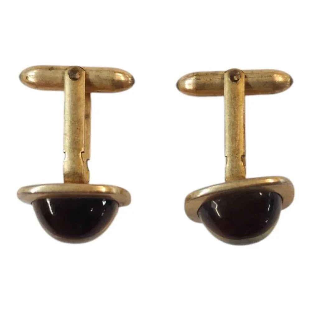 Correct Quality Tigers Eye Cufflinks Brown Yellow Vintage Gold Tone MCM Jewelry